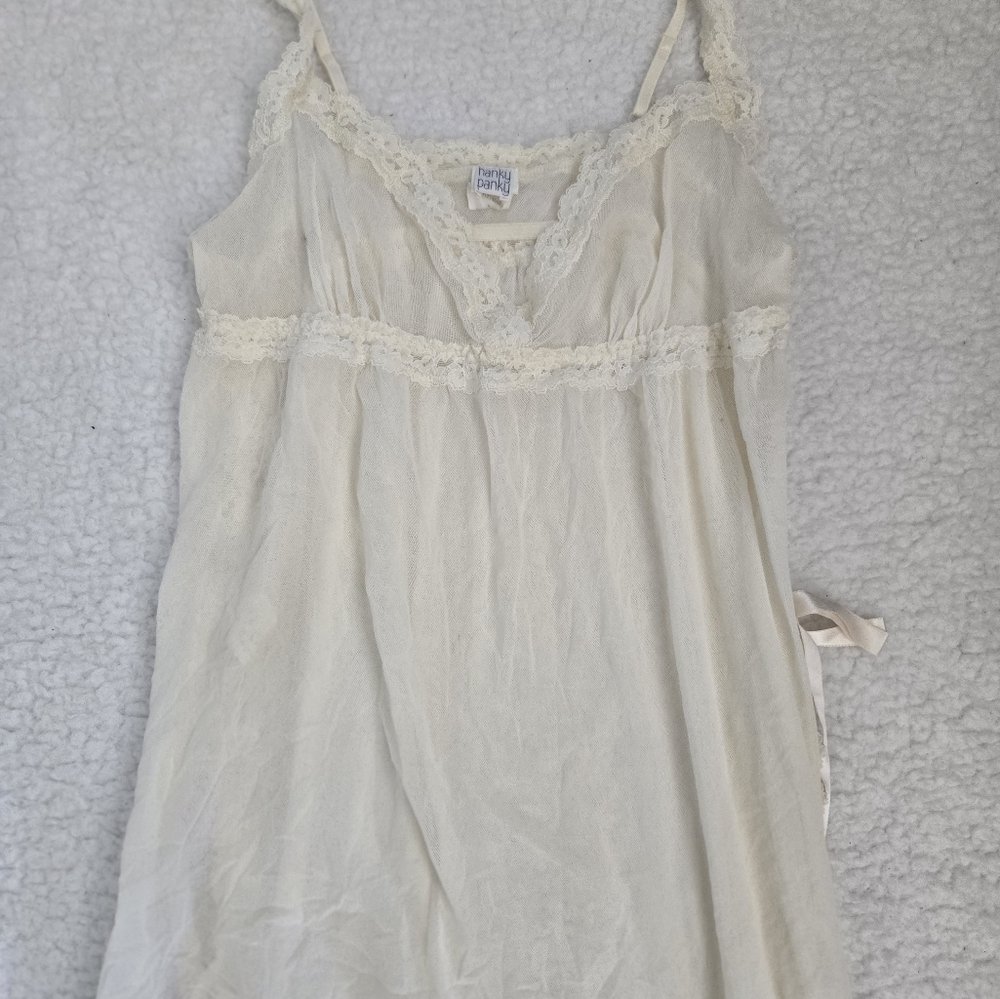 Hanky Panky Ivory Sheer Mesh Lace Chemise With Satin Ribbon Nwot